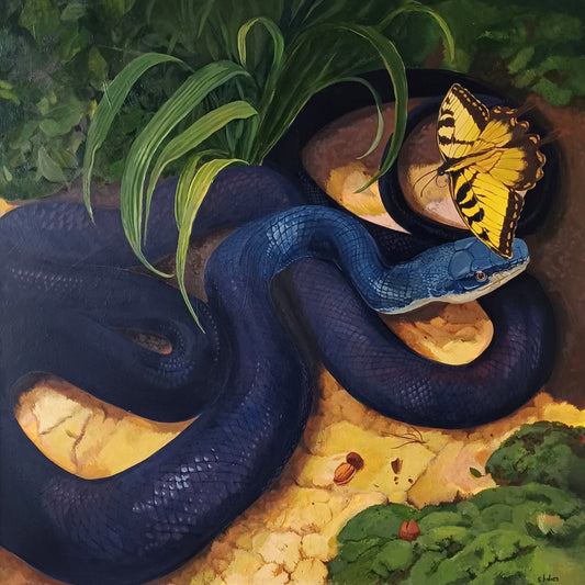 The Swallowtail and the Black Rat Snake original painting on canvas