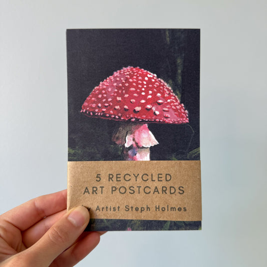 Fly Amanita Mushroom 5 recycled art postcards set