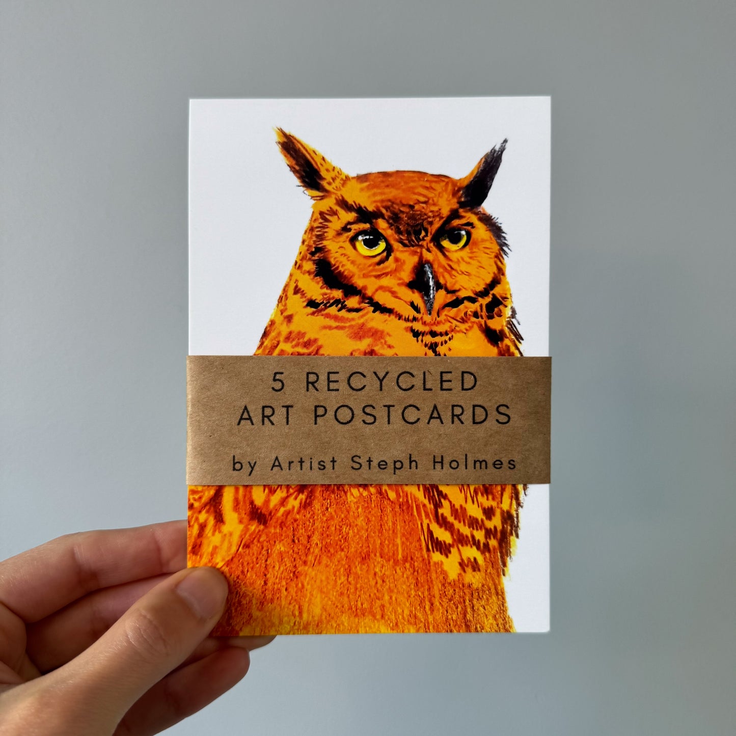 Great Horned Owl 5 recycled art postcards set